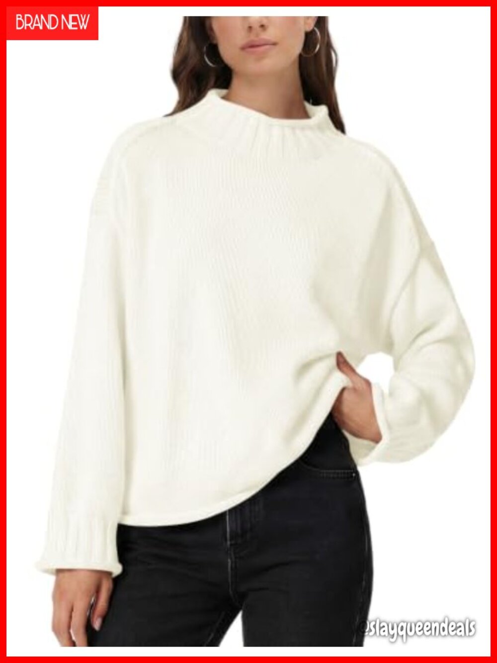 Oversized Chunky Ribbed Mock Neck Knit Sweater Pullover